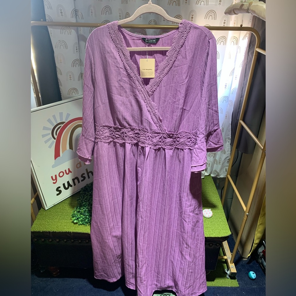 BloomChic Lavender Lace Detail Dress